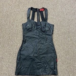 VTG Tripp NYC dress overall mini black 100% PU Leather mall goth bondage M